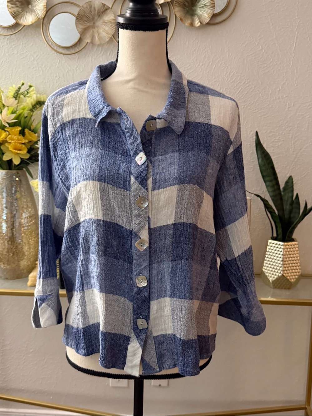 Habitat Blue and White Plaid Button-Down Shirt